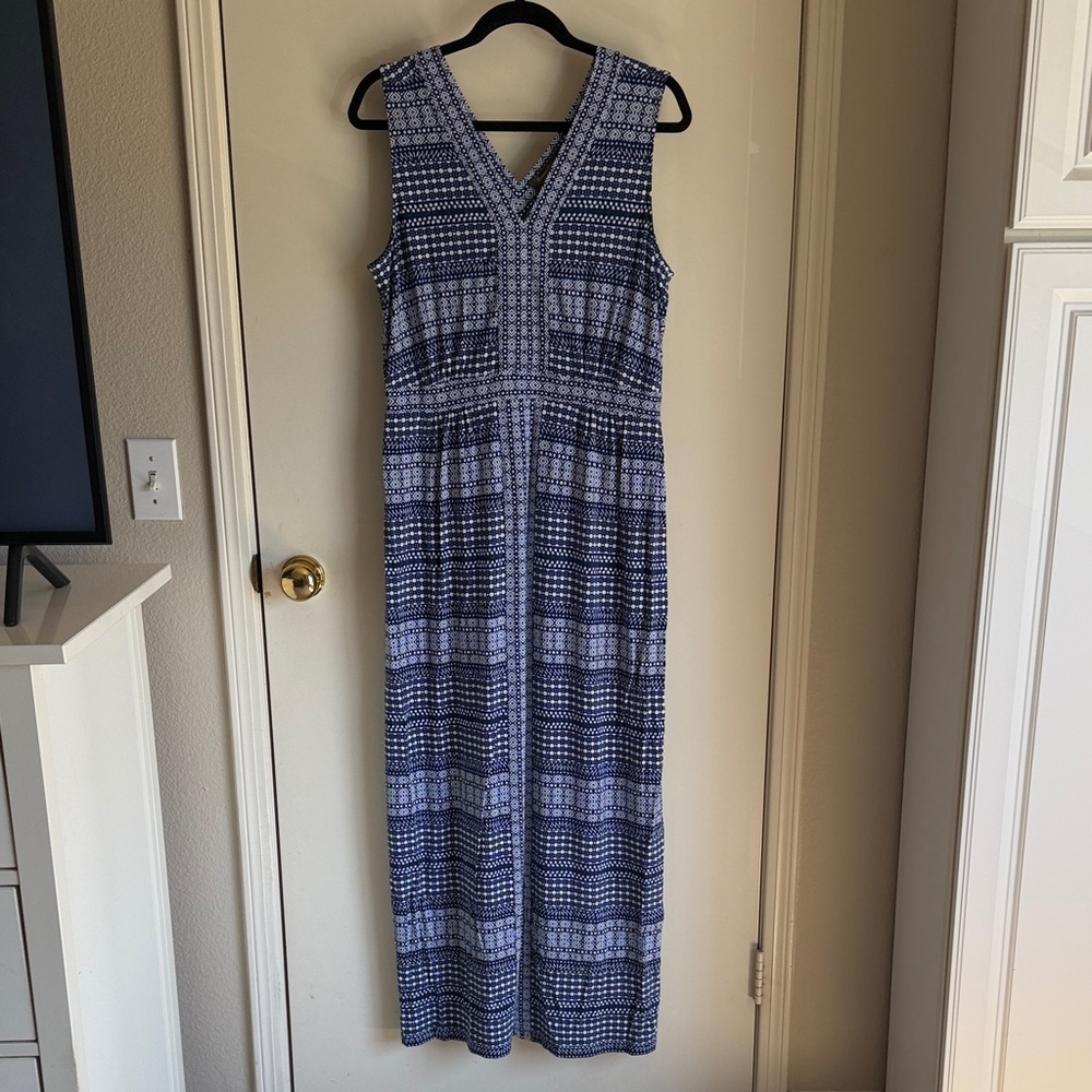 Tommy Bahama Women’s Greek Grid Tambour Sleeveless Maxi Dress V-Neck SZ Large